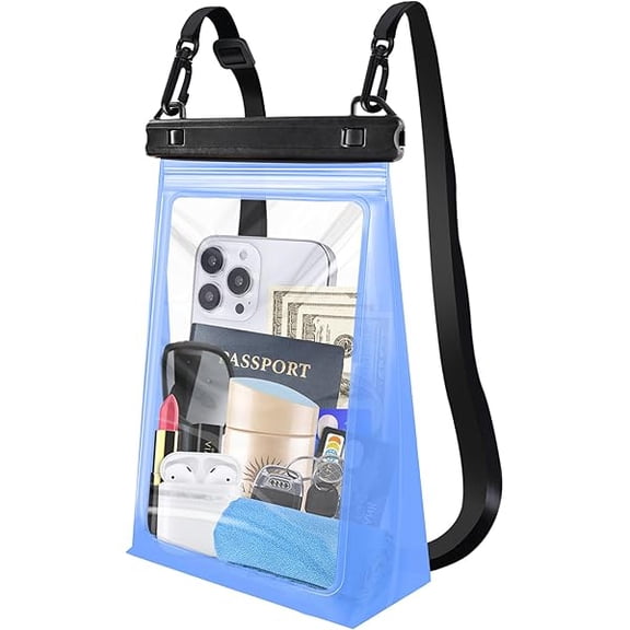 Large Waterproof Phone Pouch Floating, [Double Seals] IPX8 Waterproof Pouch for Beach Vacation Concert, Cell Phone Dry Bag Case for iPhone Samsung Google All Device Blue