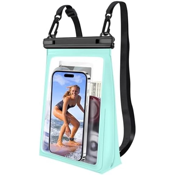 Large Waterproof Phone Pouch [with Sealing Strip], Cell Phone Dry Bag for iPhone Galaxy All Phones, Floating Water Proof Bag for Beach Water Park Green