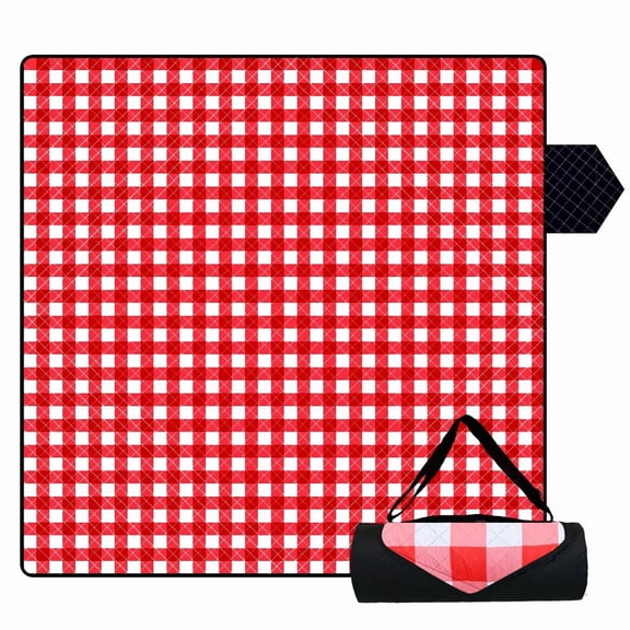Large Waterproof Picnic Blanket, 80x80 Inch 3-Layer Thickened Outdoor Mat for Grass, Red Gingham Foldable Picnic Rug for Family, Beach(xxw)