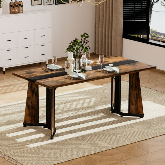 Large Waterproof Rectangular Dining Table for 8 People in Elegant , 70.9" Adjustable Height for Kitchen, Living Room, or Office-B