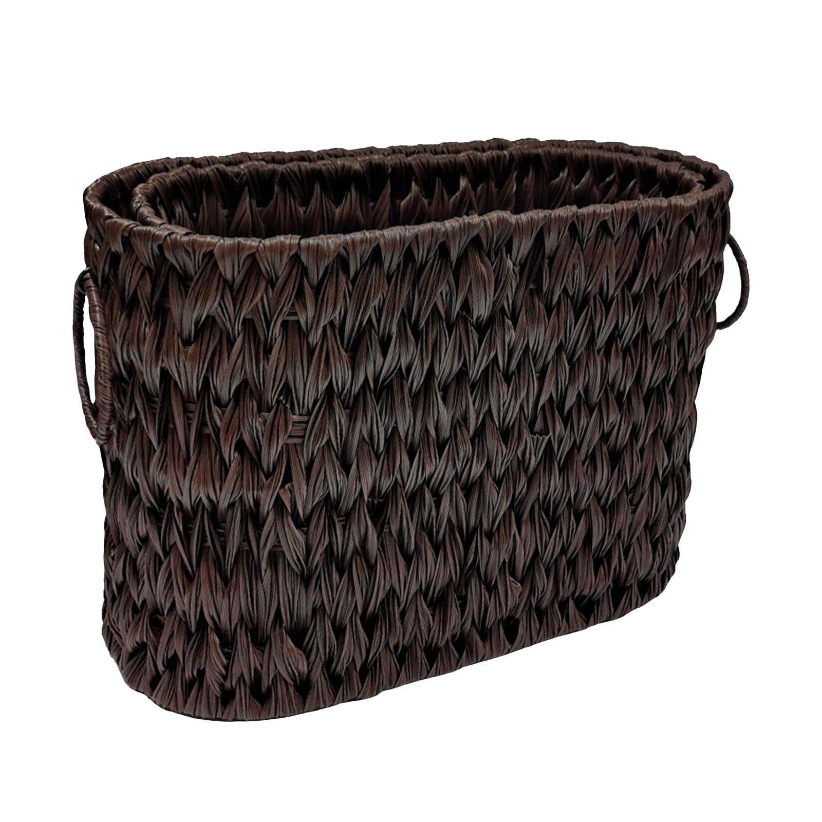 Large Waterproof Wicker Toilet Tank Basket Storage Organizer with Handles, Woven Bathroom Countertop Organizer Basket 14.17"x5.71"x10.43" for Toilet Paper and Bath Supplies
