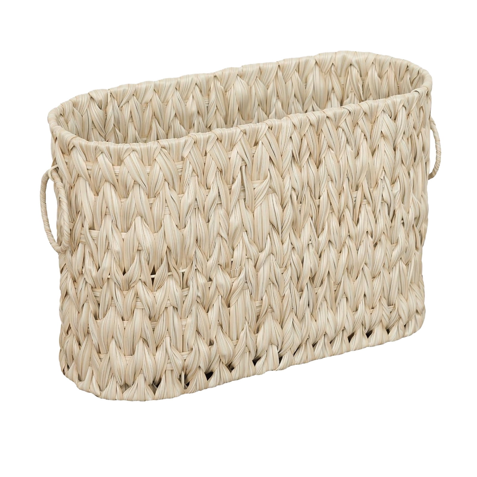 Large Waterproof Wicker Toilet Tank Basket Storage Organizer with Handles, Woven Bathroom Countertop Organizer Basket 14.17"x5.71"x10.43" for Toilet Paper and Bath Supplies
