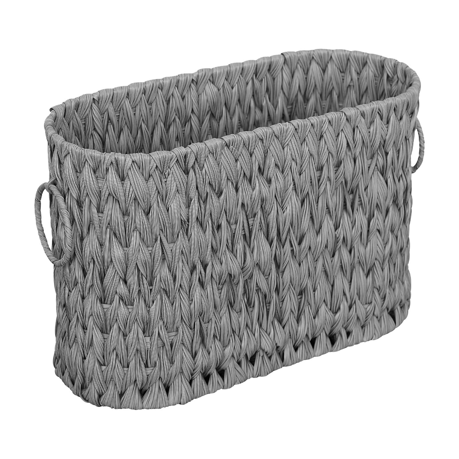 Large Waterproof Wicker Toilet Tank Basket Storage Organizer with Handles, Woven Bathroom Countertop Organizer Basket 14.17"x5.71"x10.43" for Toilet Paper and Bath Supplies