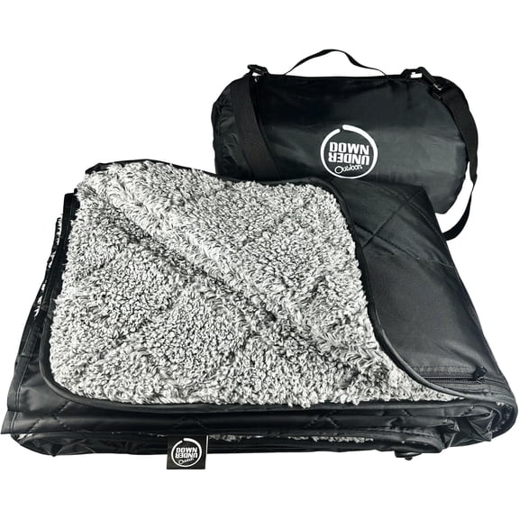 Large Waterproof Windproof Extra Thick 350 GSM Quilted Fleece or Sherpa Stadium Blanket in Black/Heather Grey