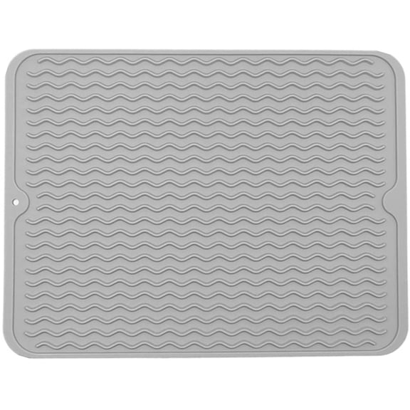 Large Wavy Silicone Hot Pads Trivet Mats, Rubber Pot Holders Dish Drying Mat, Table Place Mat, Tableware Draining Mat, Non Slip and Heat Insulation Pads 16x 12 (Light Grey)