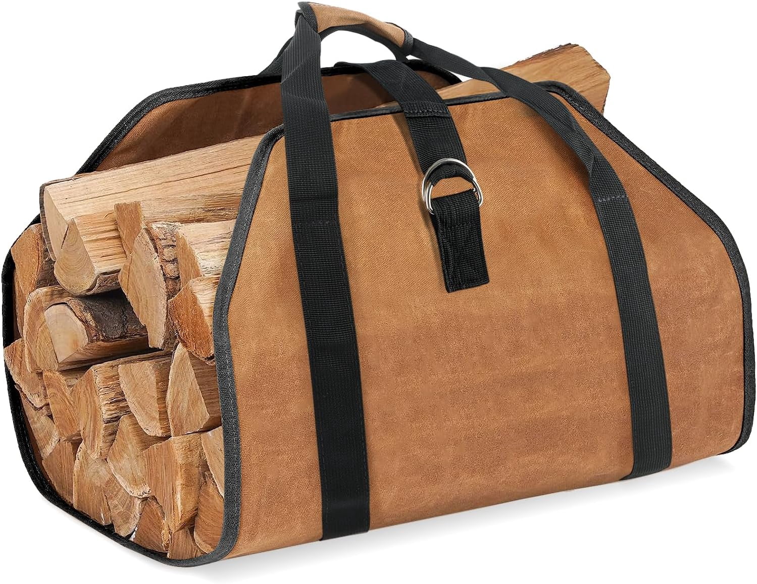 Large Waxed Canvas Firewood Carrier, Heavy Duty Firewood Log Tote, for ...