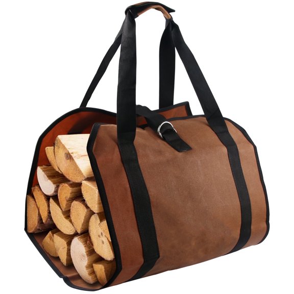 Large Waxed Canvas Firewood Carrier, Heavy Duty Firewood Log Tote, for Carrying Wood, Fire Place Sturdy Wood Storage Bag