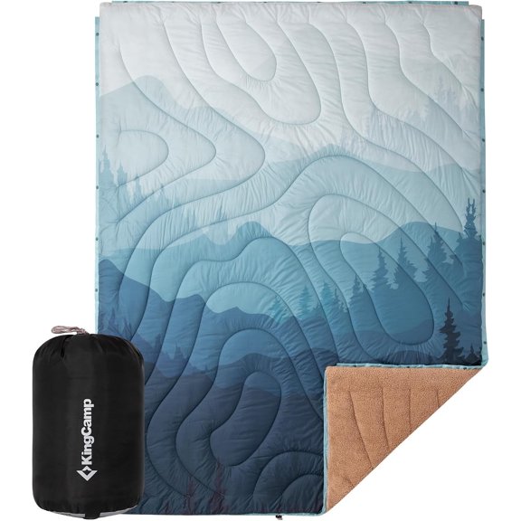 Large Wearable Camping Blanket with Sherpa Lining Down Alternative Fill Snap Buttons Weatherproof Quilt 79 Inch L x 57 Inch W Cyan