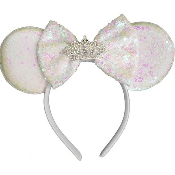 Large Wedding White Minnie Ears Headband/ Ears/ Silver White Minnie/Tiara Minnie Headband
