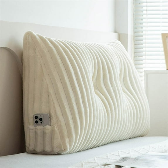 Large Wedge Pillow Headboard,Queen Triangular Headboard Pillow,Reading Pillow Bed with a Roll Pillow for Bed Sitting Up Sleeping,Backrest Cushion Headboard Gap Pillow for Back,Beige Cream