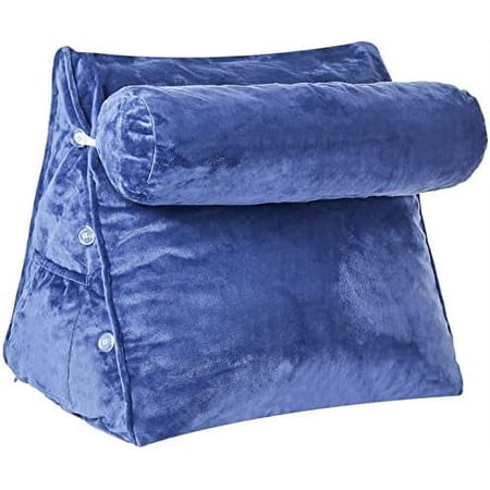 Large Wedge Shaped Reading  Pillow with Adjustable Neck Pillow, Navy Blue
