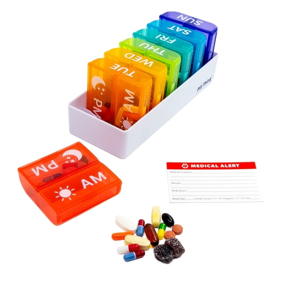 Large Weekly Pill Organizer AM/PM, 7 Day 2 Times Daily Pill Box with Extra-Large Compartments, Color-Coded Cases, BPA-Free, 1 Pack