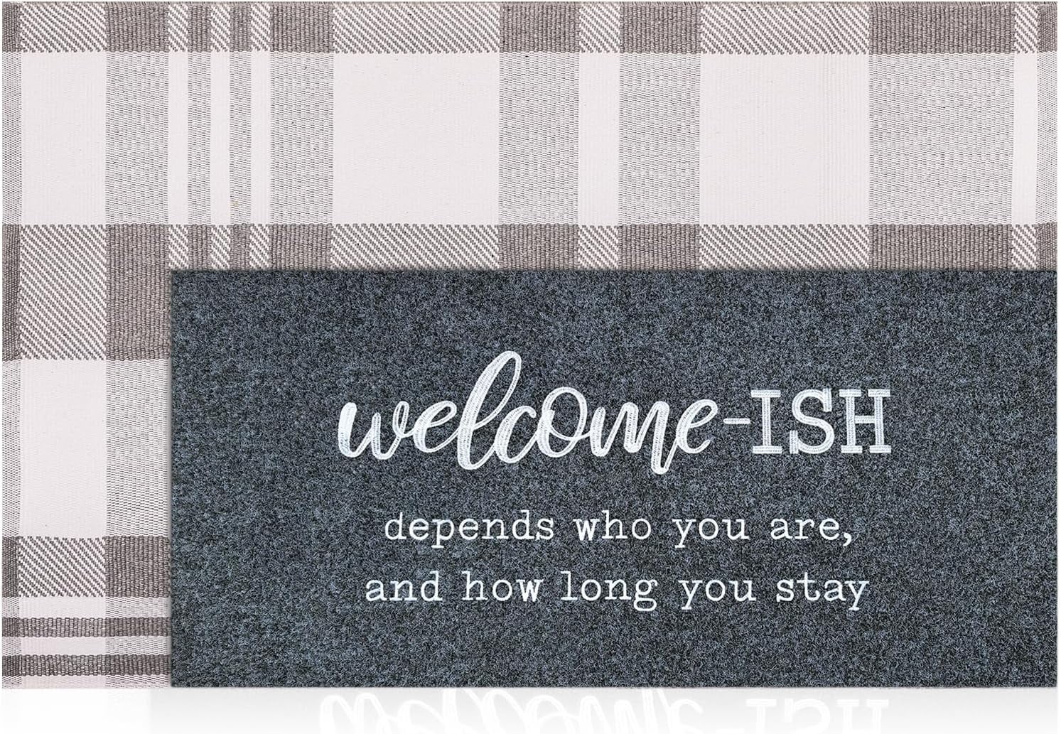 Large Mat for Front Door Buffalo Plaid Layered Check Mat