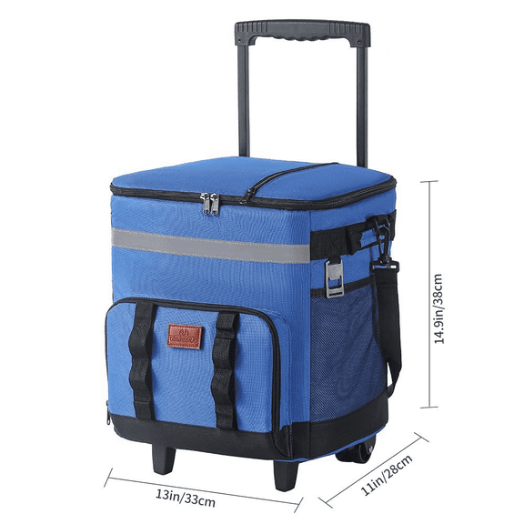 Large Wheeled Insulated Cooler Bag, Rolling Ice Chest for Picnic Camping, Black