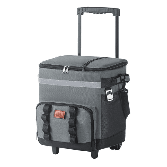 Large Wheeled Insulated Cooler Bag, Rolling Ice Chest for Picnic Camping,Gray