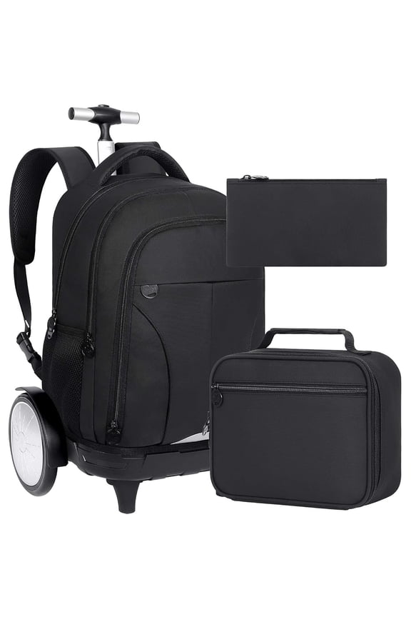 Large Wheels & Quiet Glide | Rolling Backpack for Men & Women - Water-Resistant Wheeled Bag with Lunch Box for Office, Travel & College - Black