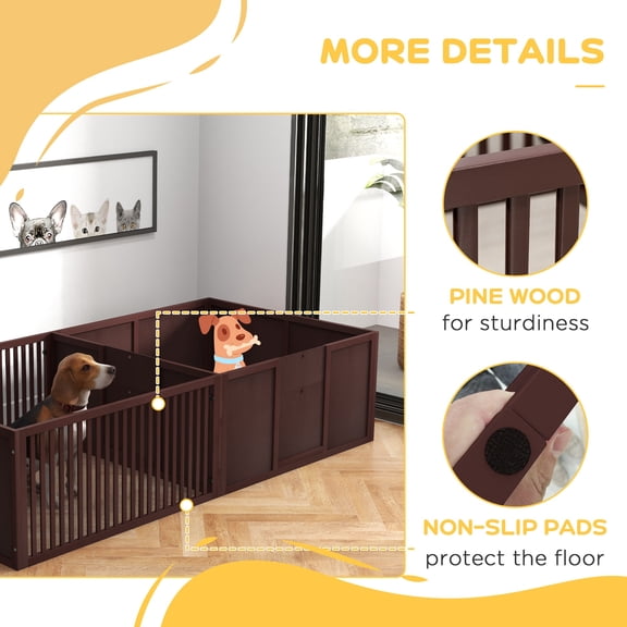 Large Whelping Box for Dogs with Two-Room Layout, 81x39x20 Inch Dog Whelping Pen with Removable Doors, MDF Puppy Playpen for Indoors, Coffee