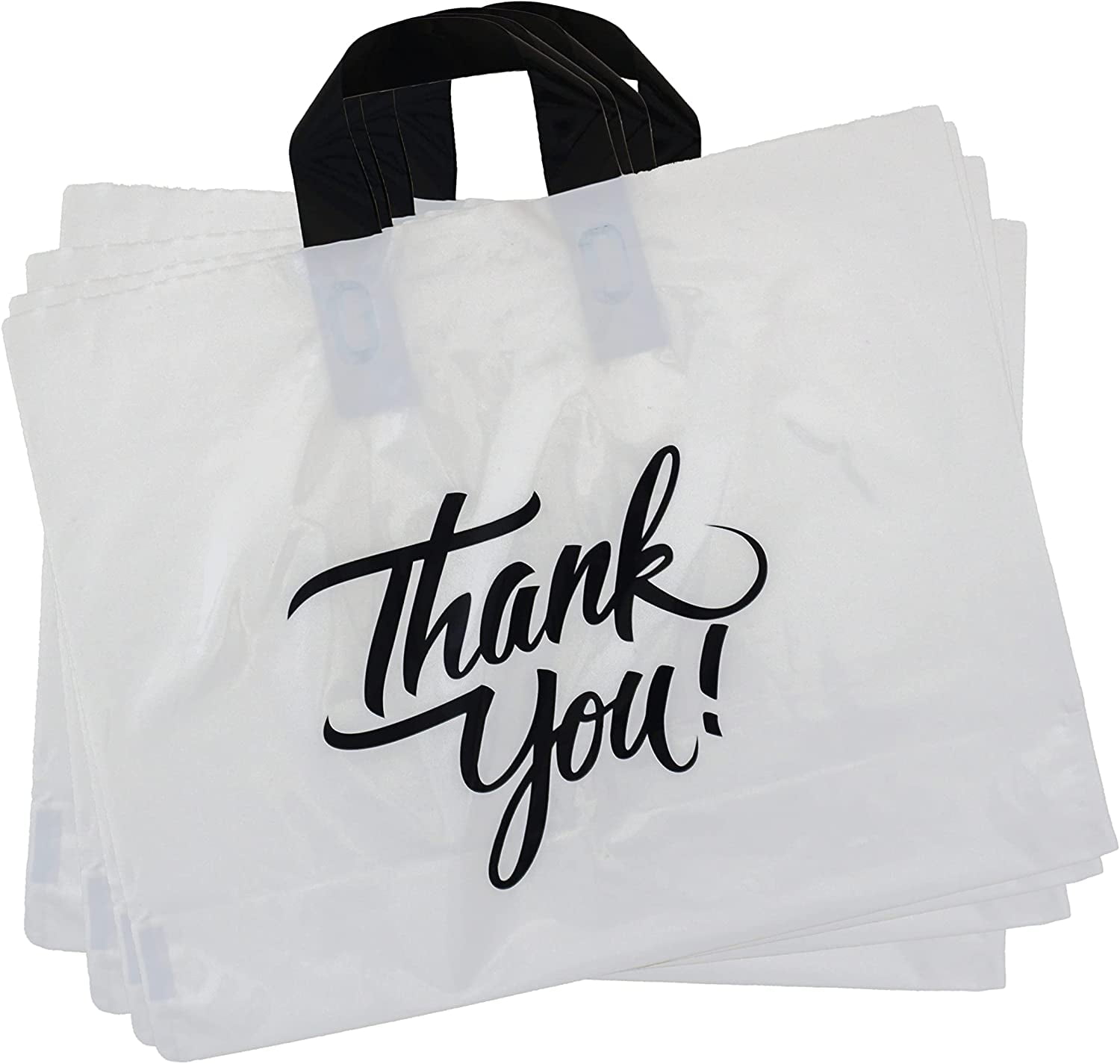 Large White 16"x12.5" Thank You Merchandise Bag with Loop Handle for