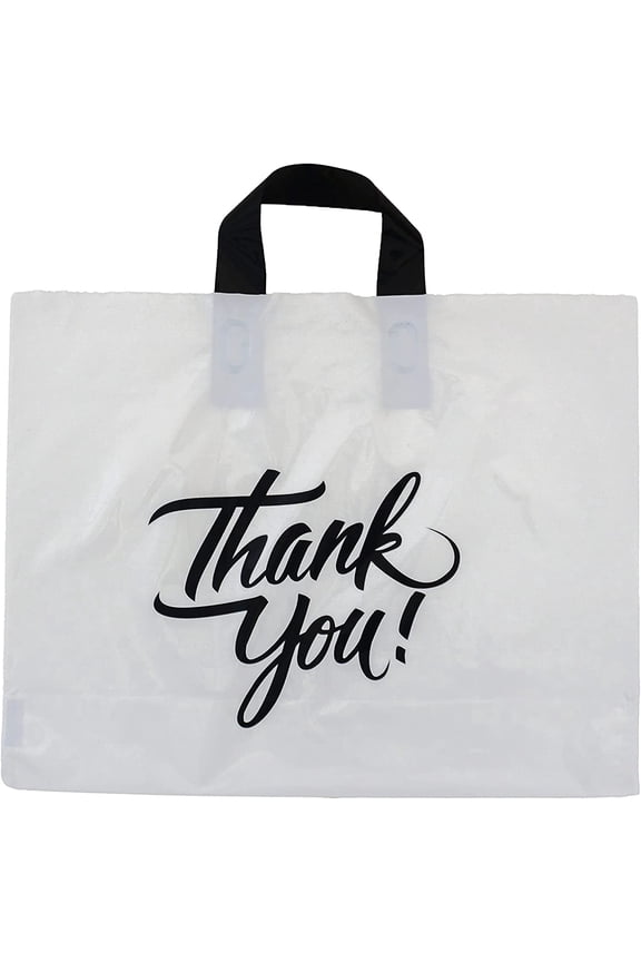 Large White 16"x12.5" Thank You Merchandise Bag with Loop Handle for Boutique Grocery Shopping Business Clothing Trade Shows 60 By Infinite Pack