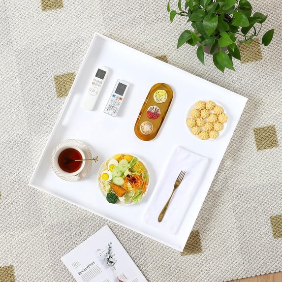 Large White Acrylic Serving Tray with Handles