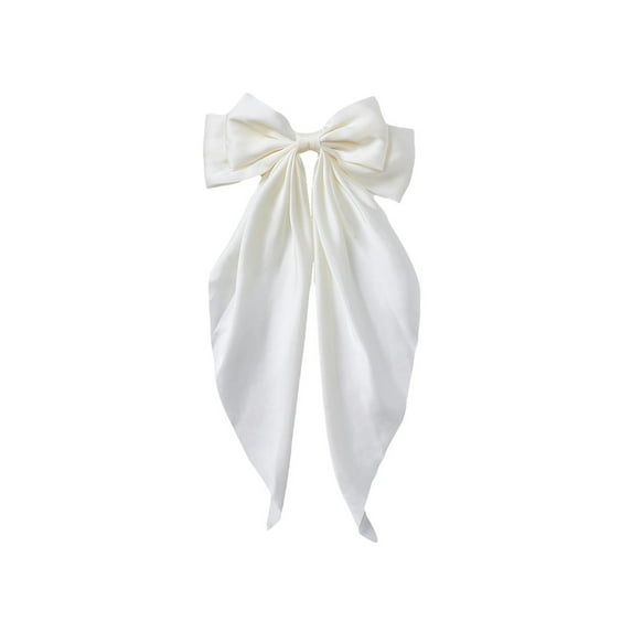 Large White Bows For Girls Hair Big Bow Clip Scarf French Barrette With Long Silky Satin Ribbon Solid Color Bowknot Hairpin Hair Slides Women Scrunchies Accessories