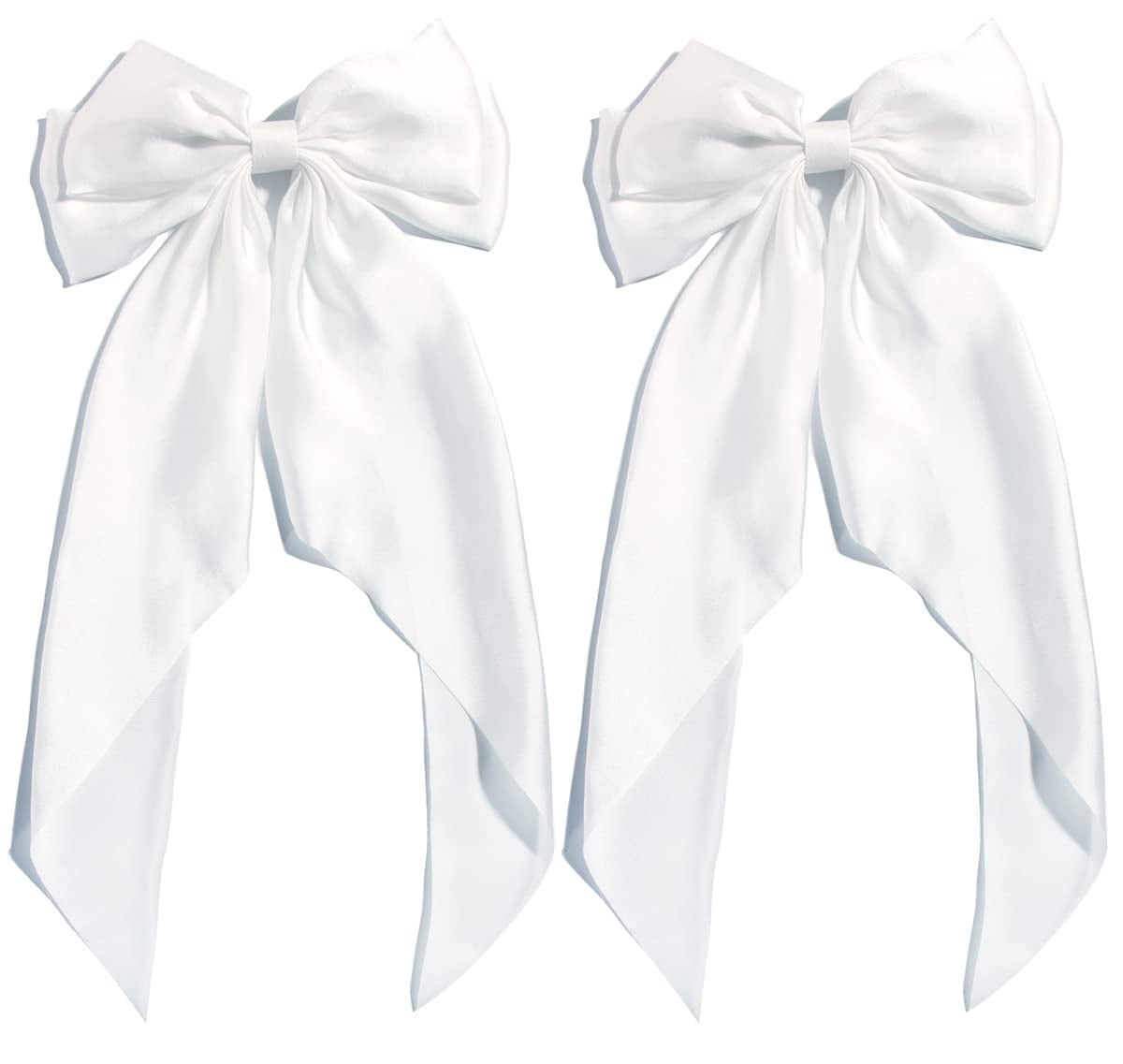 Large White Bows for Girls Hair Big Bow Clip Scarf French Barrette with Long Silky Satin Ribbon Solid Color Bowknot Hairpin Hair Slides Women Scrunchies Accessories 2pcs