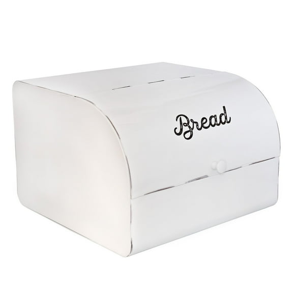 Large White Bread Box; Farmhouse Enamelware Family Size Countertop Bread Bin