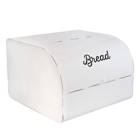 Large White Bread Box; Farmhouse Enamelware Family Size Countertop Bread Bin