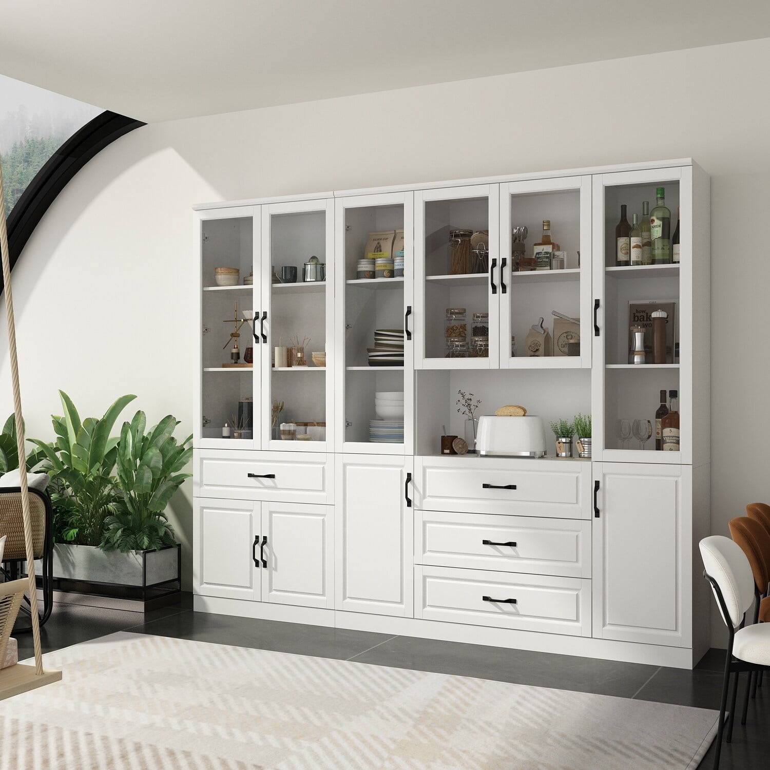 Large White Buffet Elegant China Cabinet with Tempered Glass Doors 94.5 ...
