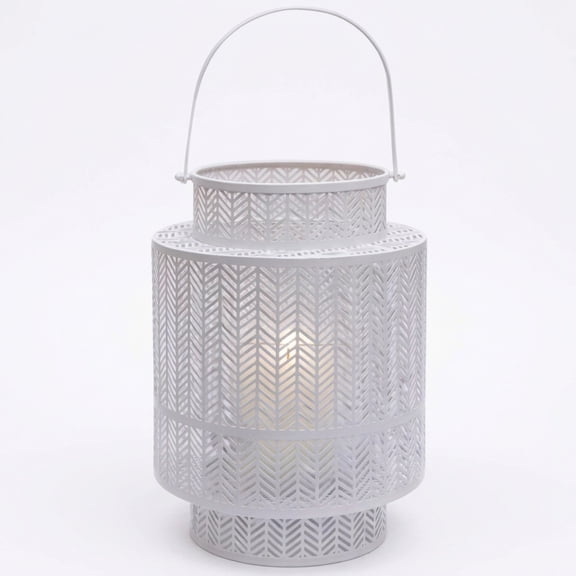 Large White Candle Lantern with Clear Glass Candle Holder Metal Lantern Entryway Living Room Bedroom Decorative Lantern with Carry Handle 8.86 x 8.86 x 12.20 inches