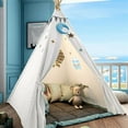 thumbnail image 1 of Large White Canvas Cotton Kids Teepee Tent Play House for Indoor Outdoor Games, Kids Foldable Play Tent, 1 of 6