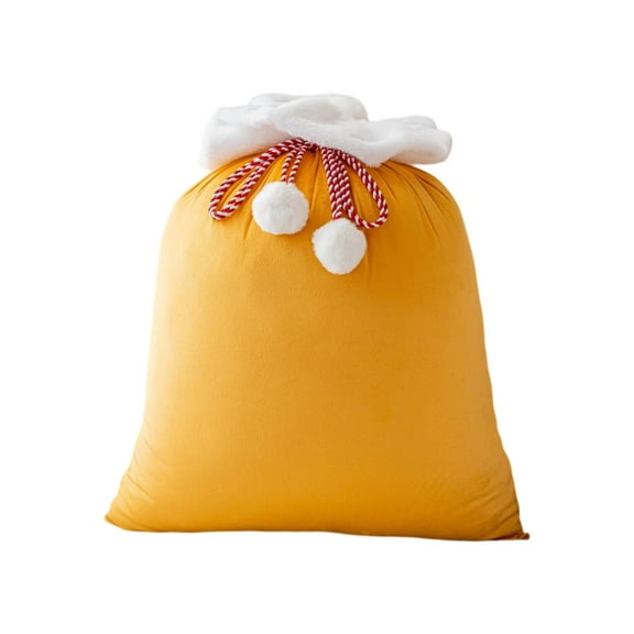 Large White Christmas Gift Sack with Red Drawstring and Pom Pom, Reusable Fabric Holiday Santa Bag for Presents, 27 x 19 Inches