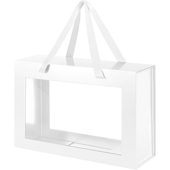 Large White Clear Gift Box, 13.5x9x4.1 Inches Gift Box with Window by Handle, Br