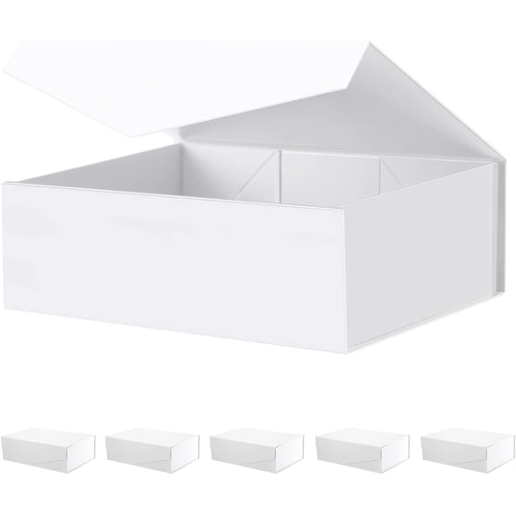 Large White Collapsible Gift Boxes with Magnetic Closure Lids 13.5x9x4.1 Inches, Bridesmaid Proposal Boxes, Rectangle Present Boxes (Glossy White, 6 Pack)
