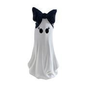 Large White Ghost Tabletop Figurine with Black Bow Cute Coquette Spooky Ceramic Halloween Desktop Decor