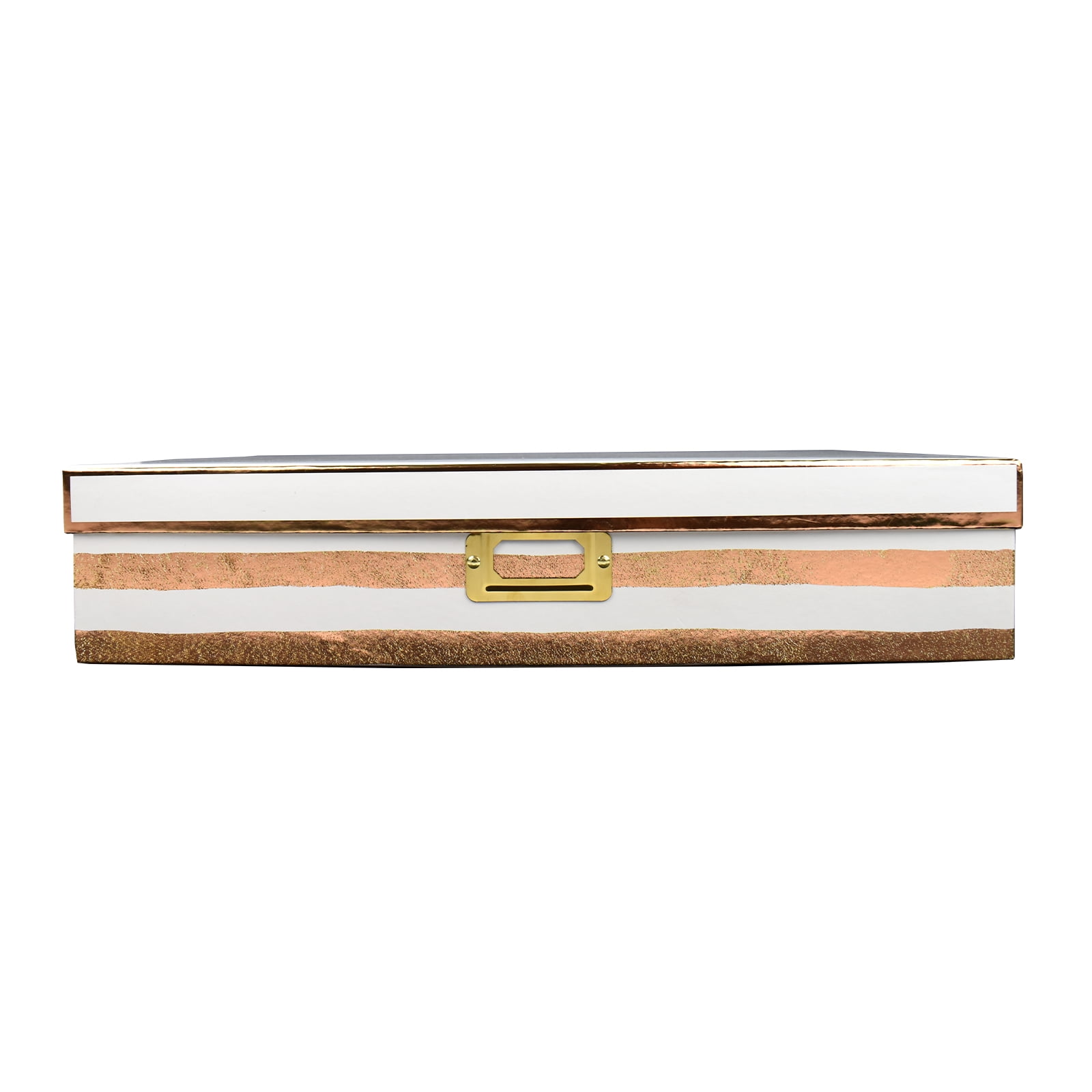Large White and Gold Striped Paperboard Document Box