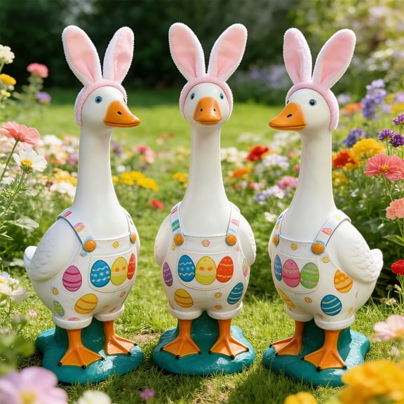 Large White Goose, Plastic Garden Décor, Easter Bunny-Style Goose, Outdoor Lawn and Garden Statue, 7" Tall Animal Figurine for Patio, Balcony, or Front Porch Decor