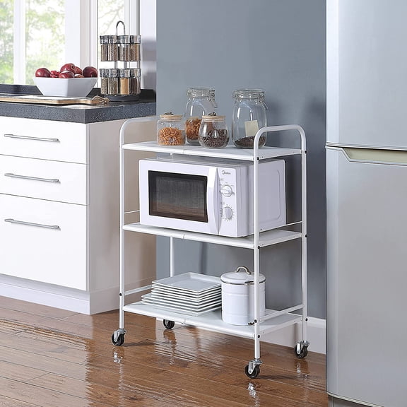 Large White Metal Rolling Organizer  Cart with 3 Tiers,  Rust-Resistant Storage with Wheels