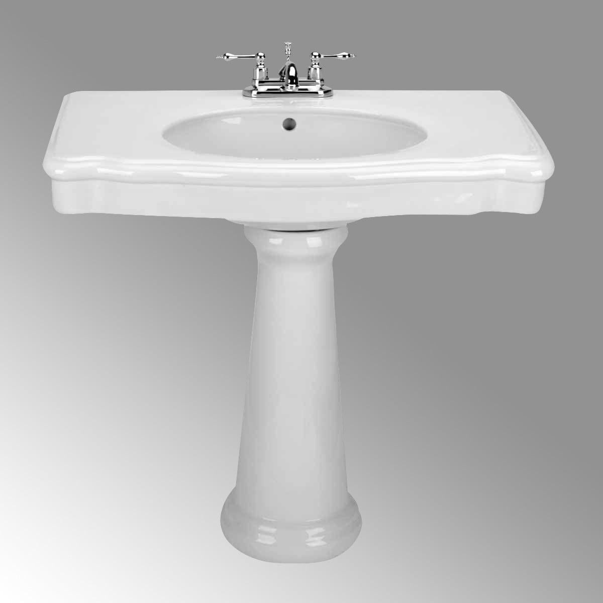 Large White Pedestal Bathroom Sink 34" W Porcelain Spaceous Wall Mount Sink w/Centerset Faucet
