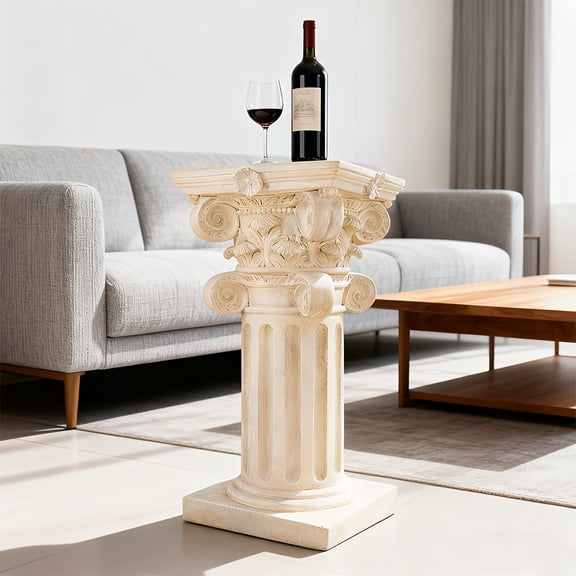 Large White Resin Roman Column Pedestal with Ornate Corinthian Design - Stable Wide Base European Architecture Sculpture for Home, Window, Living Room & Hallway Decor, Classic Statue Display Stand