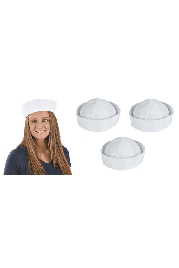 Large White Sailor Hats (6 Hats) (10 Inch) Adult Large Nautical Costume Accessory