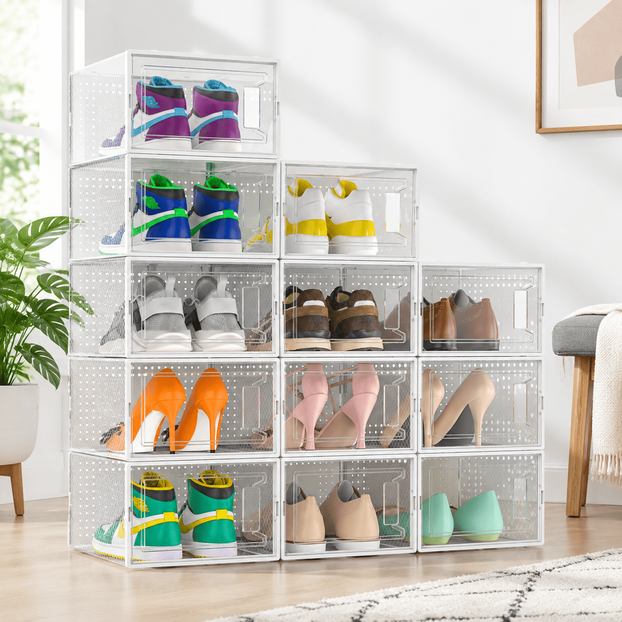 Shoe Rac Png Large White Stackable Clear Plastic Shoe Storage Boxes, 12 Pack ...