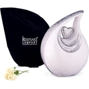 Large White Teardrop Urn with Silver Heart for Human Ashes - Urns for Adult Men/Male and Women - Cremation Urns for Ash, Funeral/Burial Urns