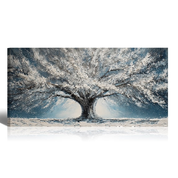 Large White Trees of Life Canvas Wall Art, Creative Trees Decor Painting Canvas Print for Living Room, Bedroom, Office Decorations, Gifts for Men