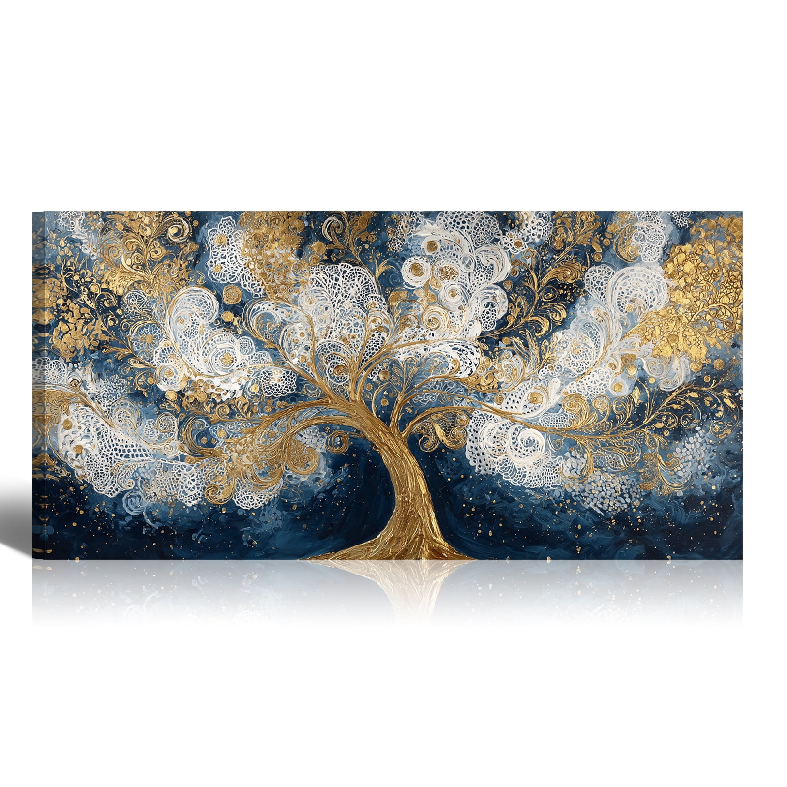 Large White Trees of Life Canvas Wall Art, Creative Trees Decor Painting Canvas Print for Living Room, Bedroom, Office Decorations, Gifts for Men