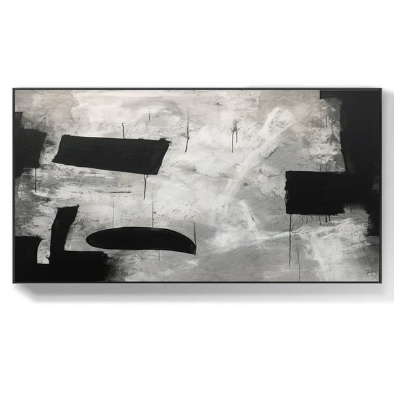Large White Wall Art Black and White Abstract Minimalist Canvas Painting Modern Textured Wall Art Contemporary Living Room Abstract Art,(41*81cm)16*32 Inches,Unstretched,Frameless