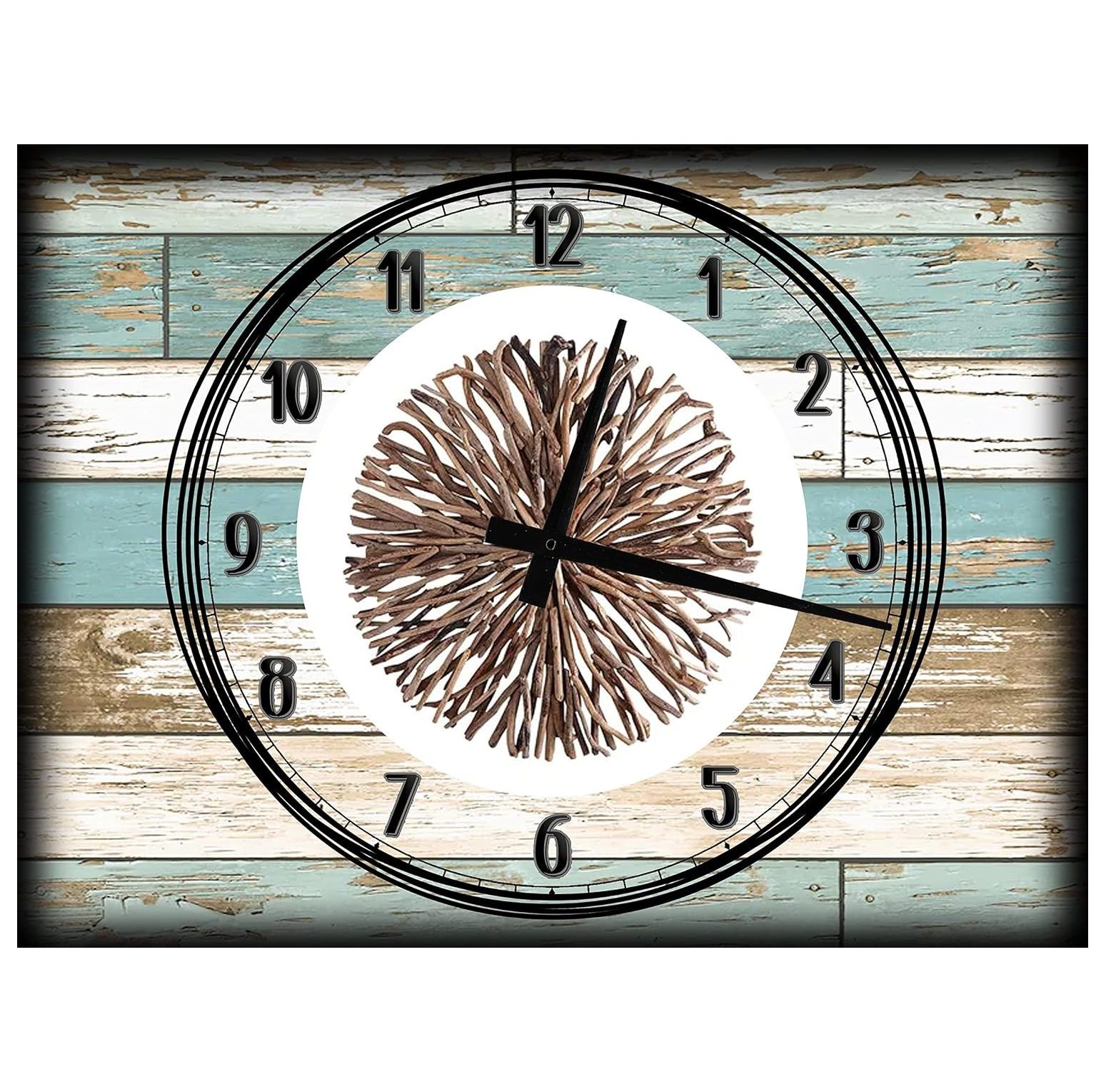 Large White Wood Wall Clock Driftwood Wall Art Prints Tan Farmhouse
