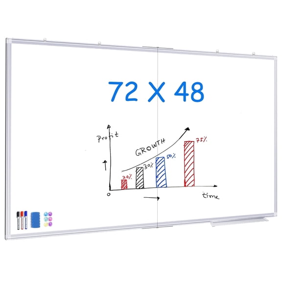 Large Whiteboard for Wall , 72"X48" Maxtek Magnetic White Board Dry Erase 6' x 4' Foldable Wall-Mounted Aluminum Frame for School, Classroom, Office & Home