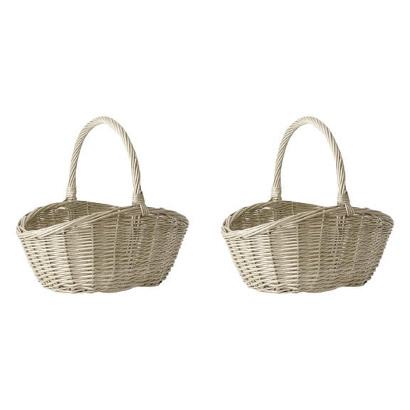 Large Wicker Basket Natural Willow Handmade, Woven Portable Large Basket with Handles, Empty Wicker Baskets for Gifts Camping Outdoor Easter Garden Weddings 2 Pcs