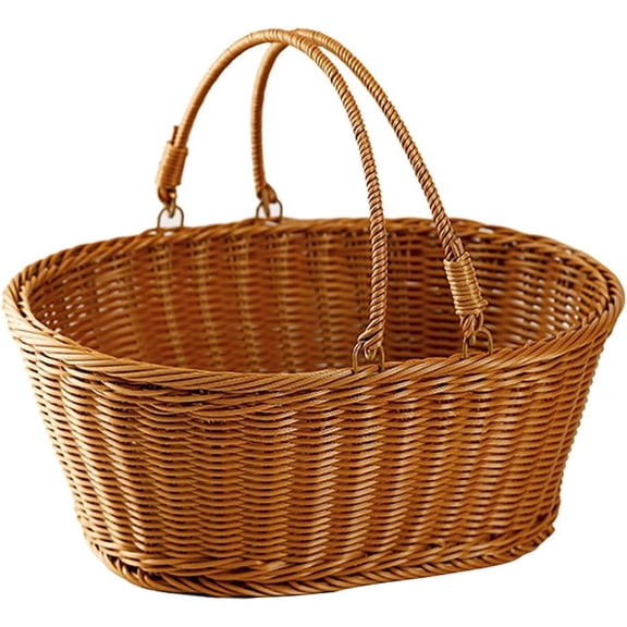 Large Wicker Picnic Basket with Handle, Easter Baskets with Handle, Hand Woven Shopping Basket, Reusable Wicker Baskets for Easter Eggs, Picnics, Shopping, Storage, Harvesting (Large, Oval)
